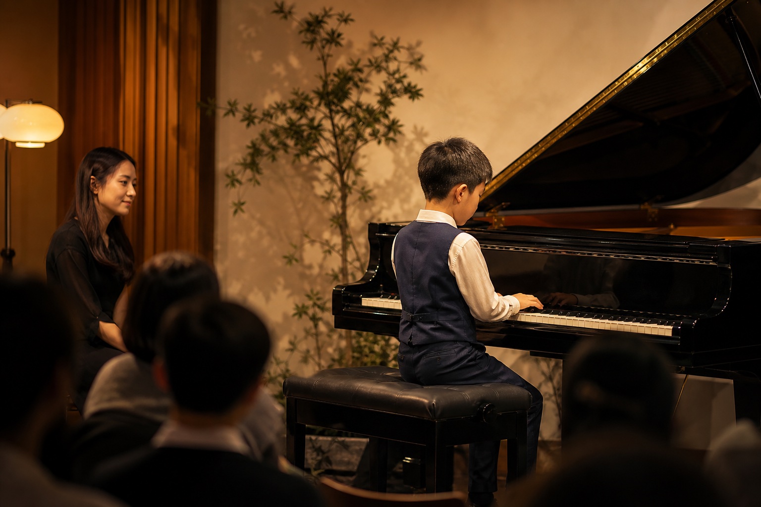 學生在小型音樂會舞台演奏鋼琴